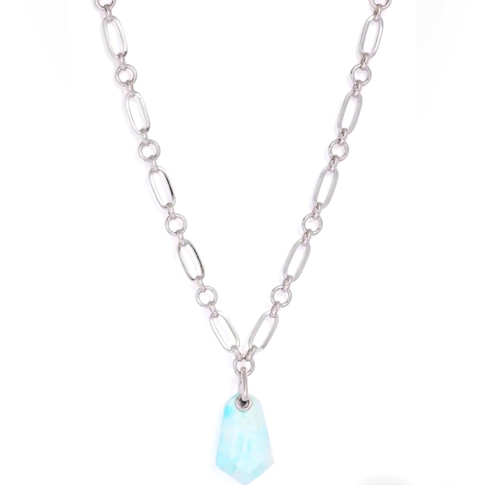 KENDRA SCOTT ASHLYN LONG PENDANT NECKLACE IN RHODIUM/TEAL QUARTZITE
